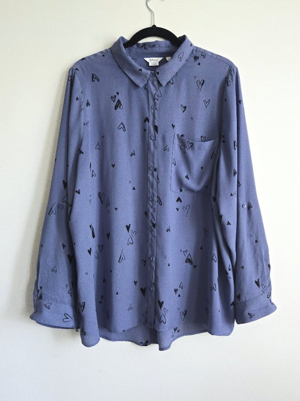 Reitmans Mauve Heart Motif Roll-Tab Sleeve Blouse | Size 2X
